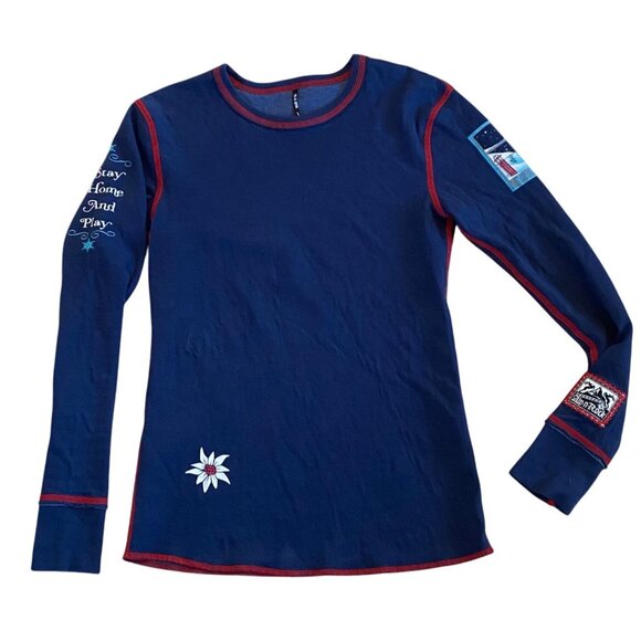Alp N Rock "Give me a Snow Day" Crew Neck Top Medium Ski Apres Blue - Picture 14 of 14